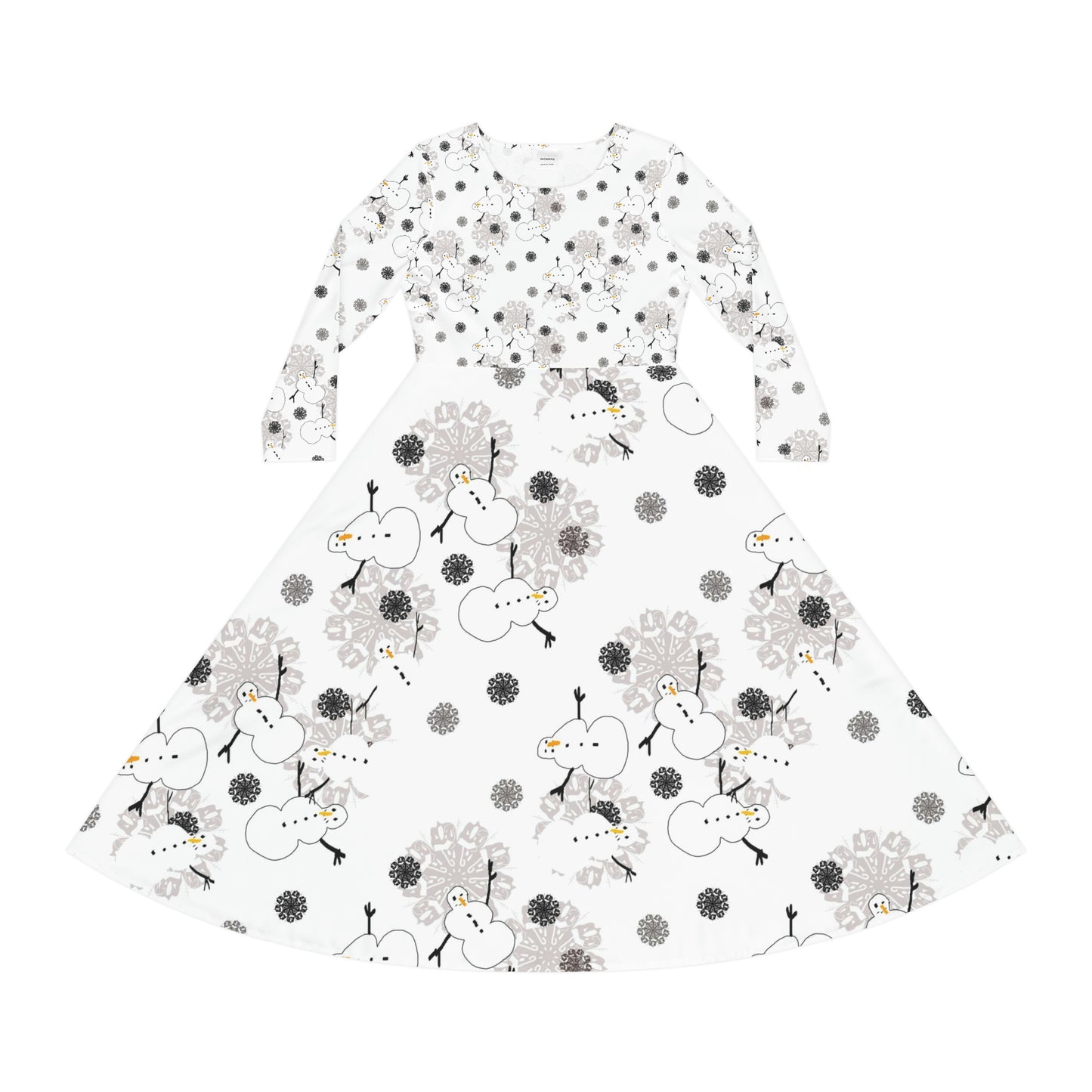Snowman Pattern Women's Long Sleeve Dance Dress