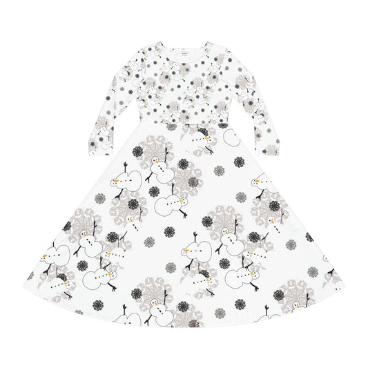 Snowman Pattern Women's Long Sleeve Dance Dress