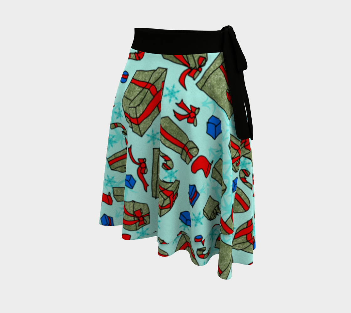 Green Presents on Blue Wrap Skirt
