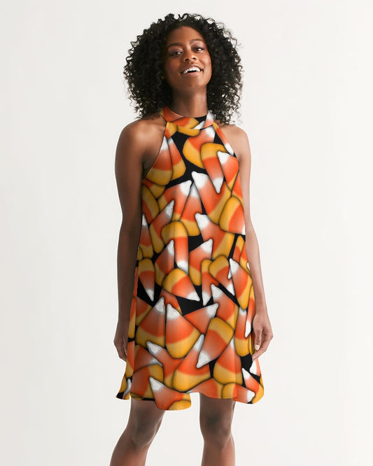 Candy Corn Pattern Women's Halter Dress