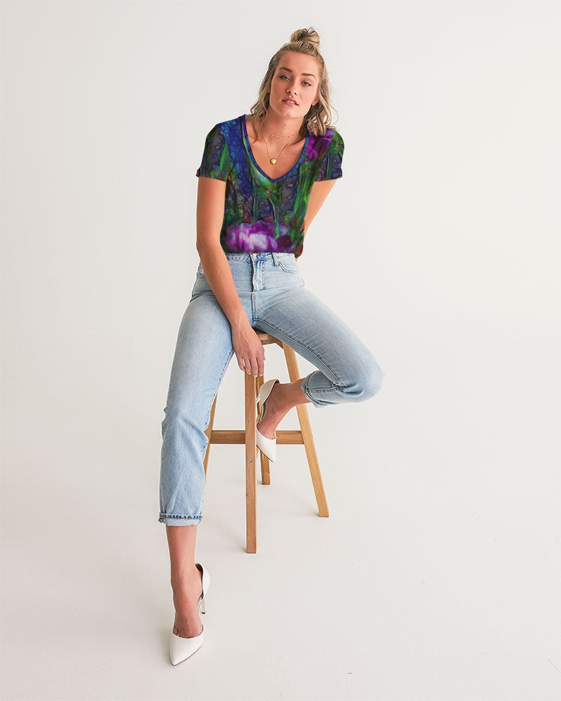 Abstract Pink Carnations Women's V-Neck Tee