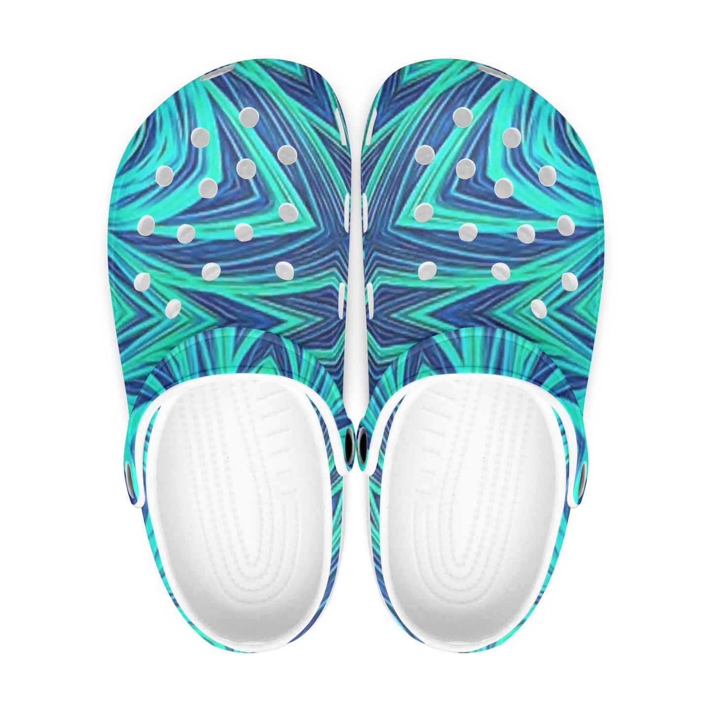 Blue Ice Fractal Kaleidoscope 413. All Over Printed Clogs