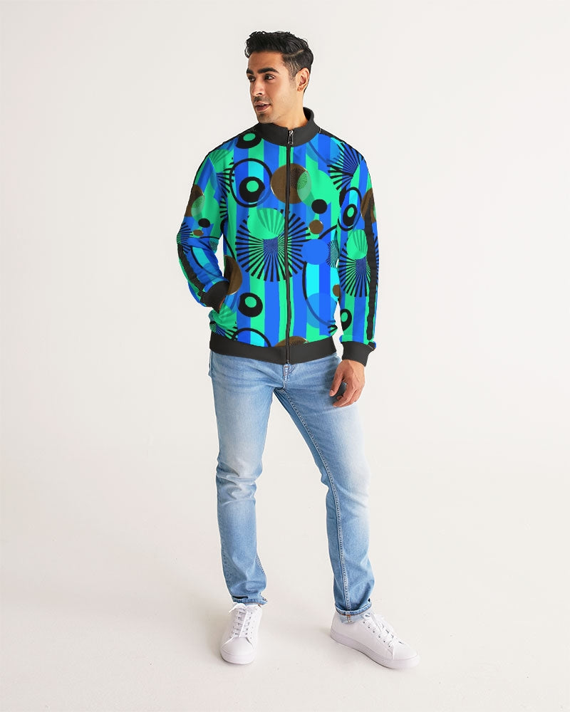 Blue Green Stripes and Dots Men's Stripe-Sleeve Track Jacket
