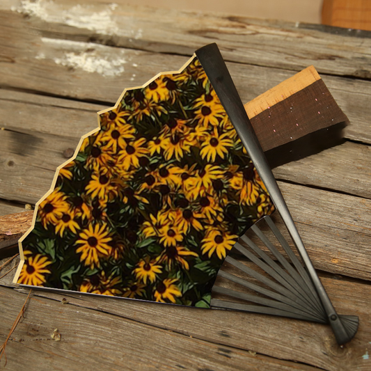 Yellow Cone Flowers Double-side Custom Spun Silk Fan Retro Hand-held Folding Fan