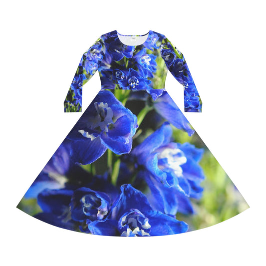 Blue Delphinium Women's Long Sleeve Dance Dress