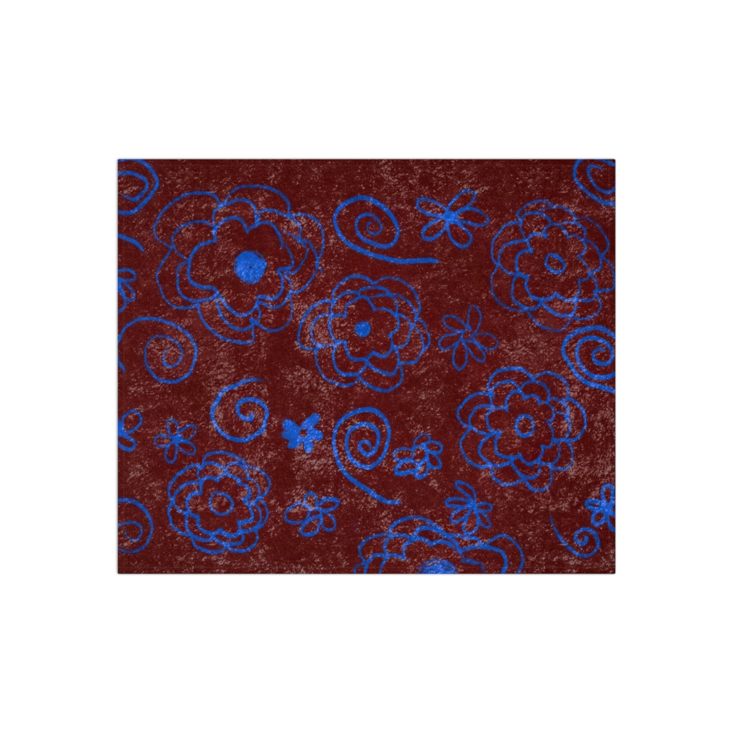 Blue Flower Drawing Crushed Velvet Blanket