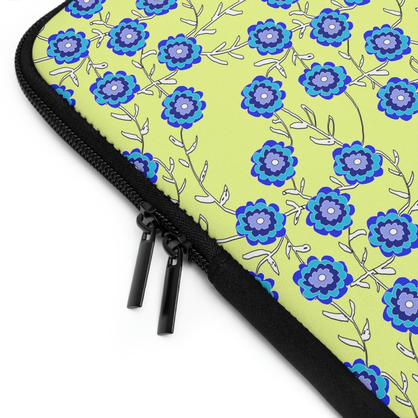 Blue Flowers On Yellow Laptop Sleeve