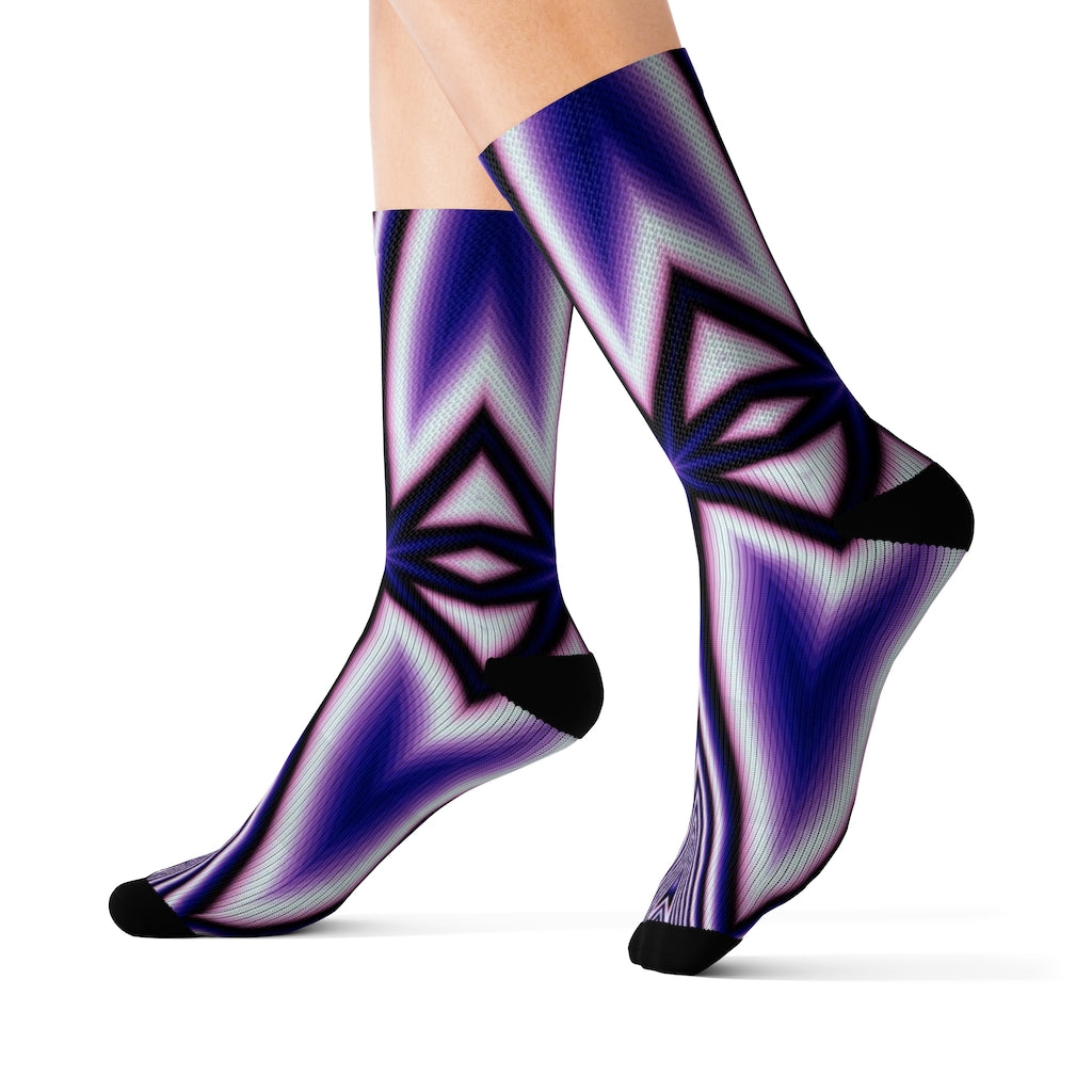 Blue Fractal Flower Kaleidoscope Sublimation Socks
