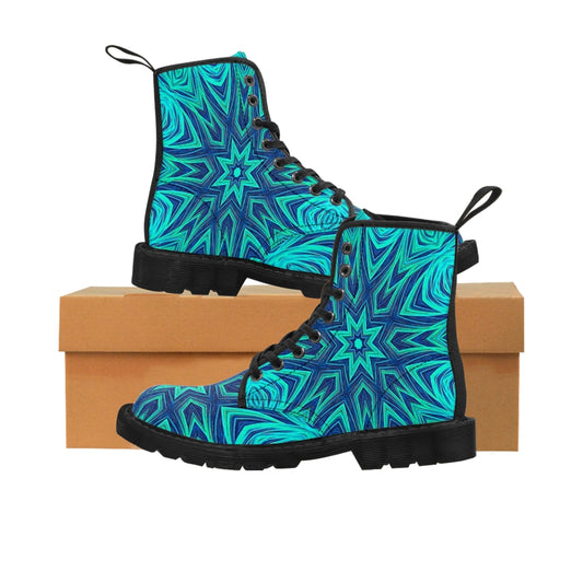 Blue Ice Fractal Kaleidoscope Women's Canvas Boots