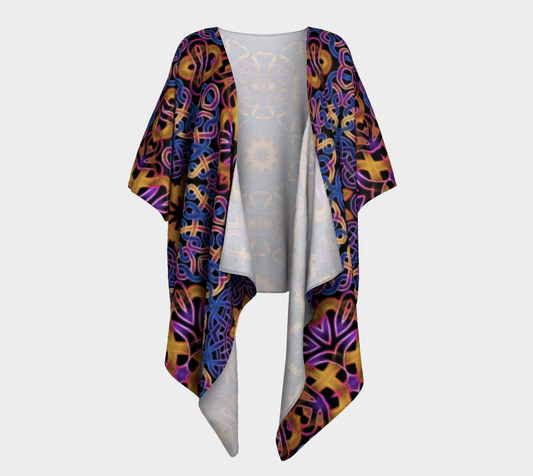 Blue Gold Celtic Kaleidoscope Draped Kimono