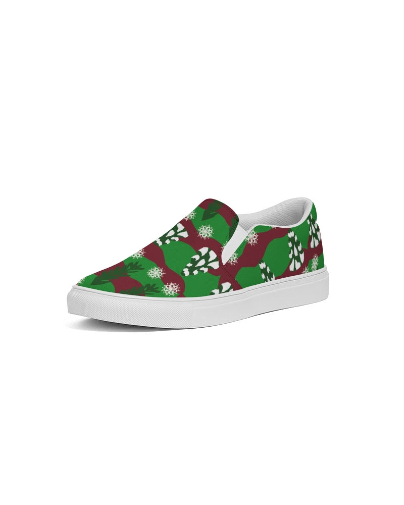 Snowy Evergreen Pattern Women's Slip-On Canvas Shoe
