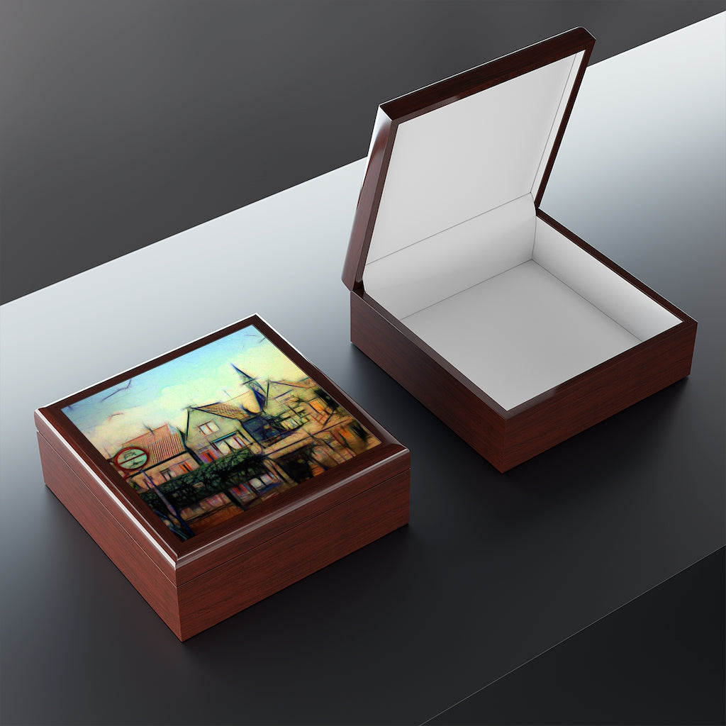 Vintage Travel Row Of Houses Jewelry Box