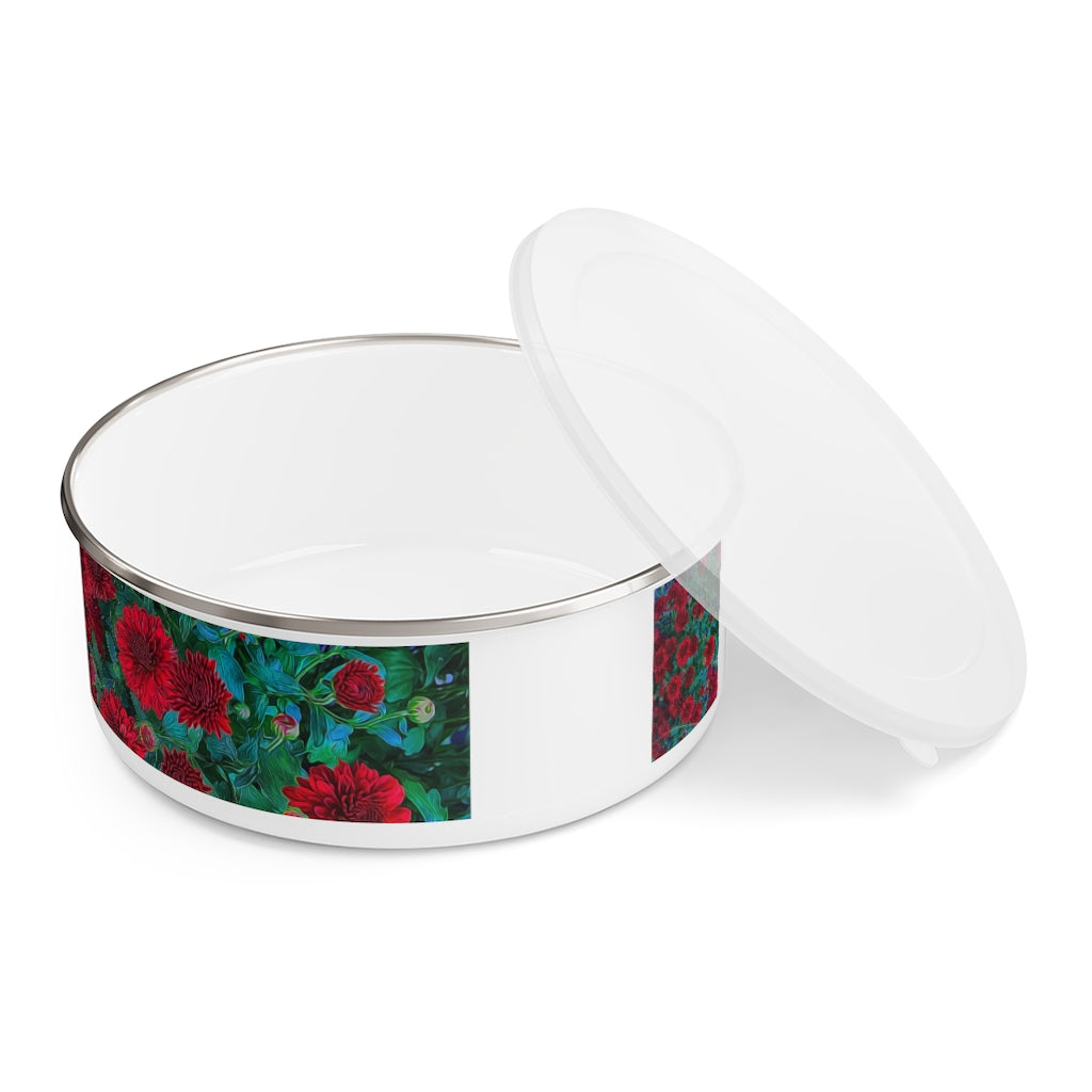 Red Mums Enamel Bowl