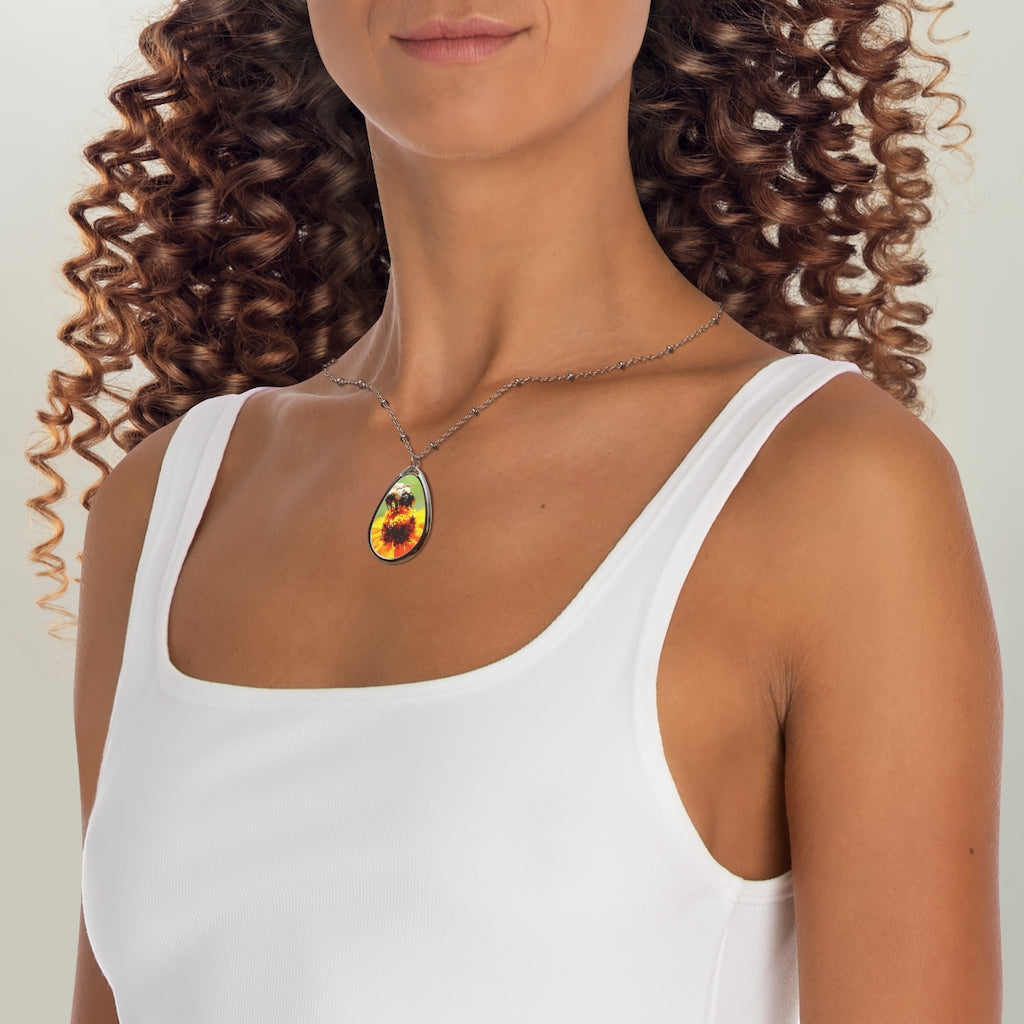 Bee On a Flower Oval Necklace