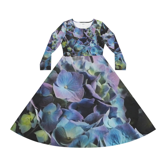 Blue and Purple Hydrangeas Women's Long Sleeve Dance Dress