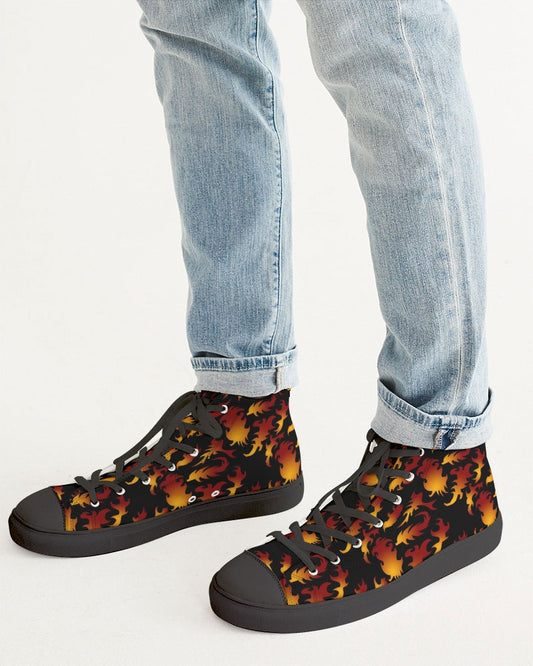 Abstract Flames Pattern  Men's Hightop Canvas Shoe - Black