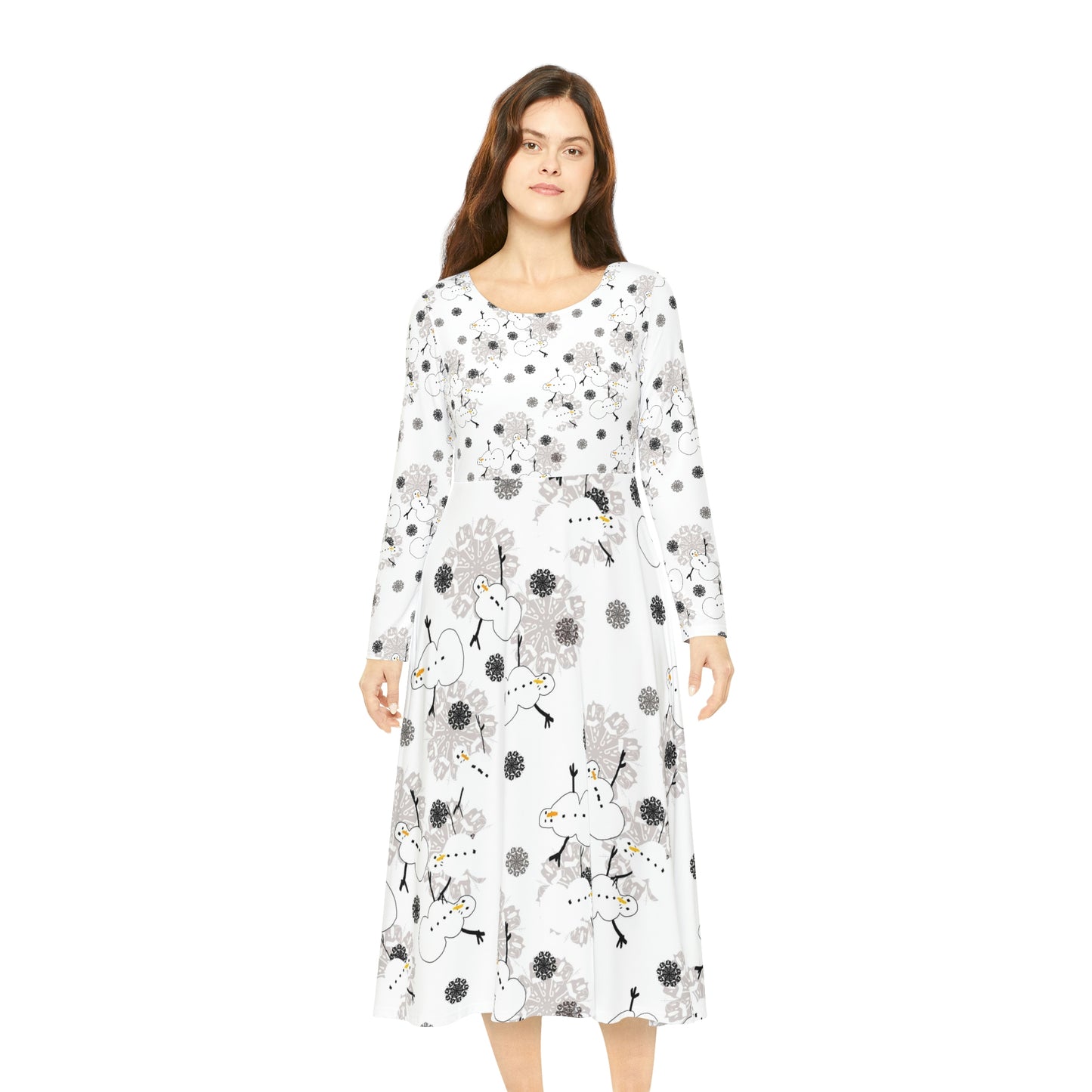 Snowman Pattern Women's Long Sleeve Dance Dress