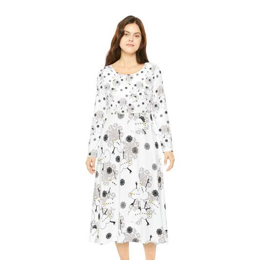 Snowman Pattern Women's Long Sleeve Dance Dress