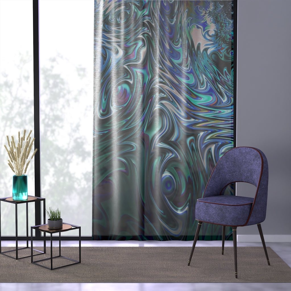 Blue Swirl Fractal Window Curtain