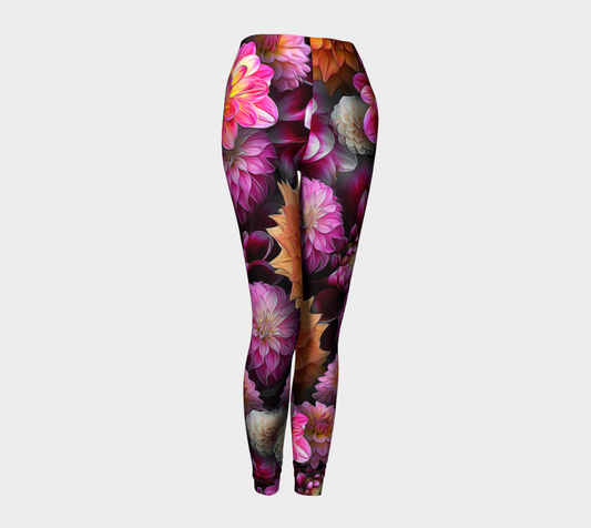 Pink Dahlias Collage Leggings