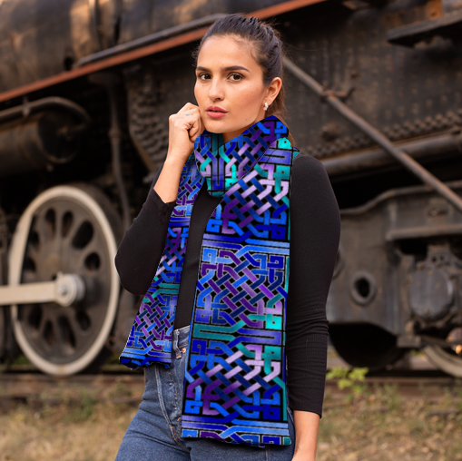 Blue Celtic Knot Crystal Velvet 63" x 10" Scarf Warm Breathable Velvet Scarf