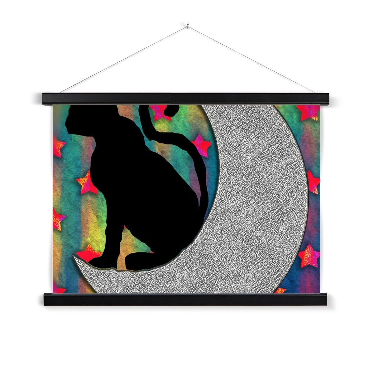 Cat On A Moon Fine Art Print with Hanger