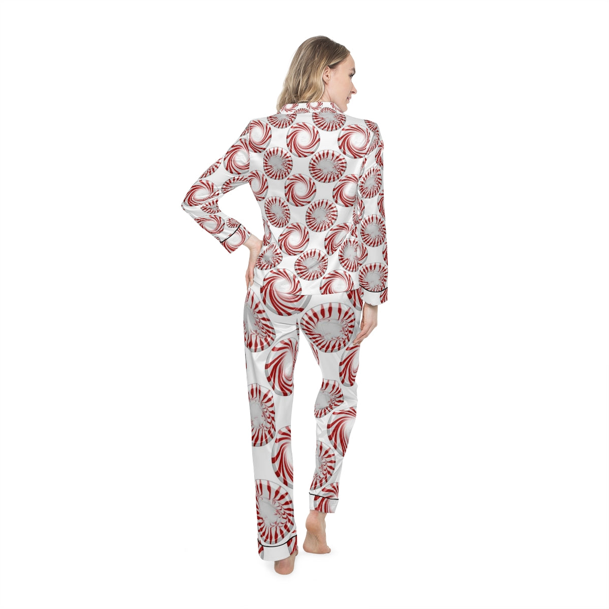 Peppermint Candy Dots Women's Satin Pajamas (AOP)