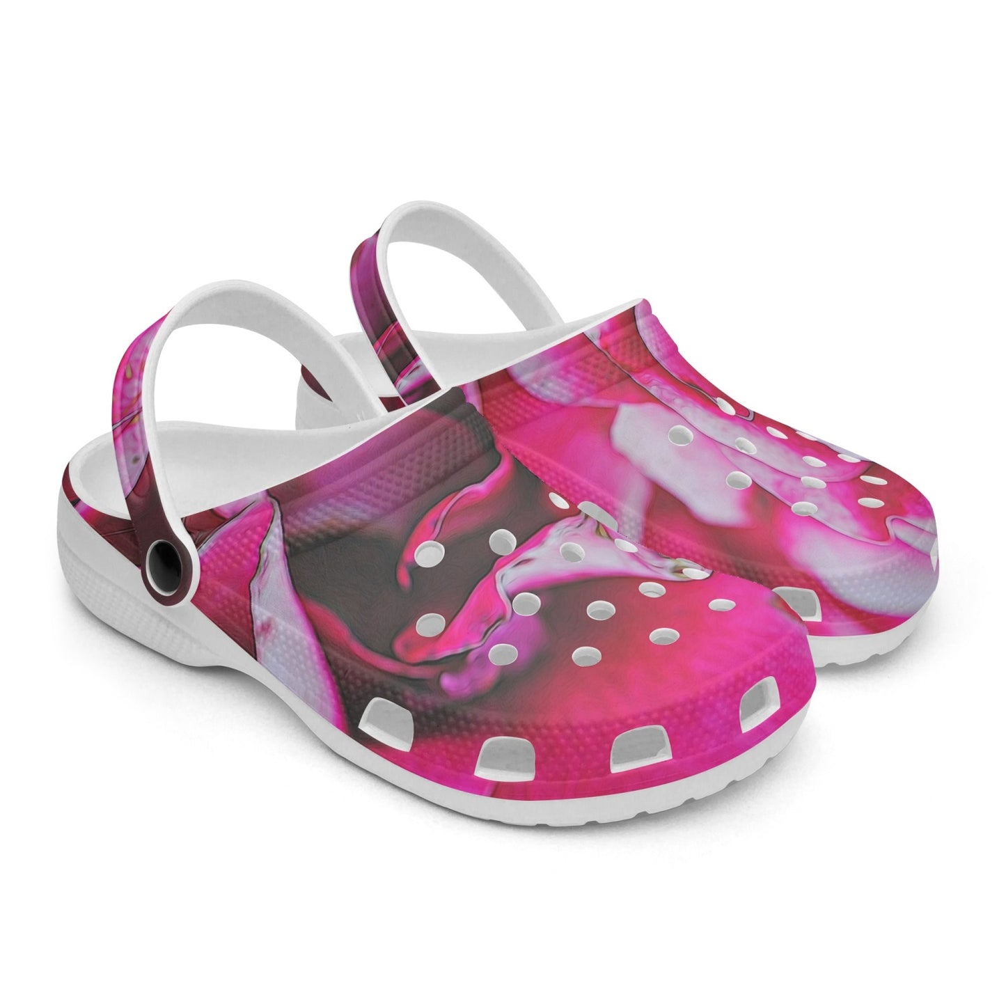 Dark Pink Flowers 413. All Over Printed Clogs