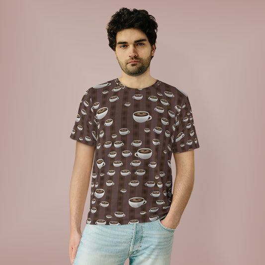 Coffee With Coffee Stripes Unisex AOP Cut & Sew T-Shirt