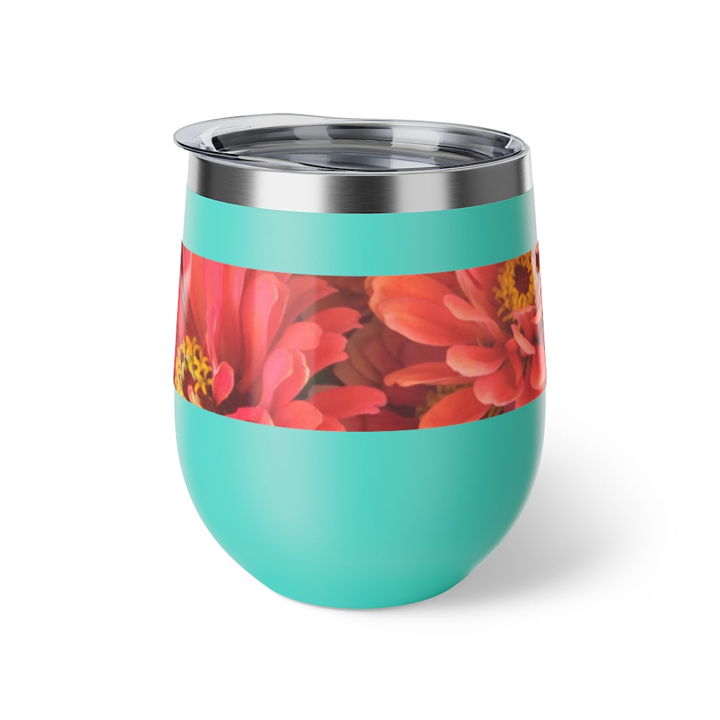 Peach and Pink Zinnias Copper Vacuum Insulated Cup, 12oz