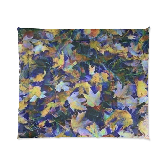 Late October Leaves In Blue Comforter