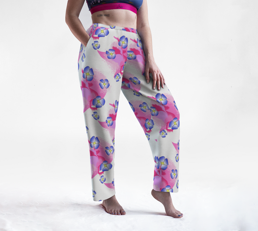 Blue Flowers on Pink Lounge Pants