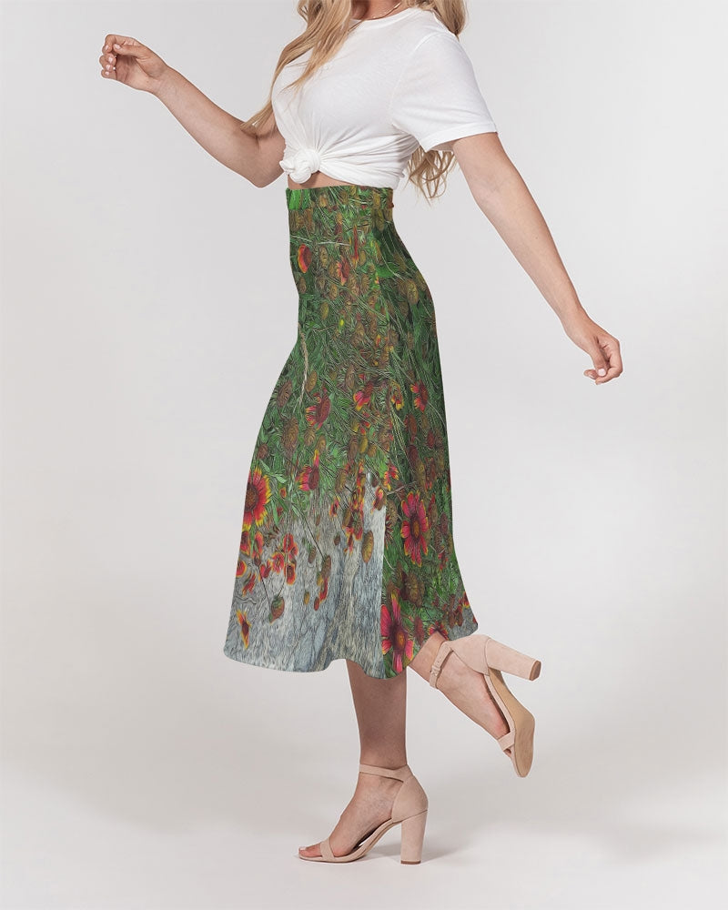 Orange Flower Garden Women's A-Line Midi Skirt