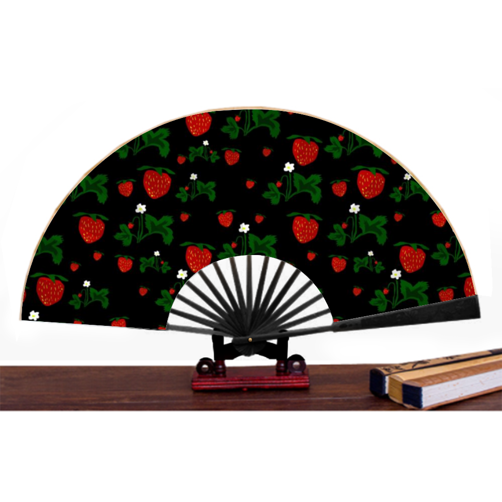 Wild Strawberries Pattern Double-side Custom Spun Silk Fan Retro Hand-held Folding Fan