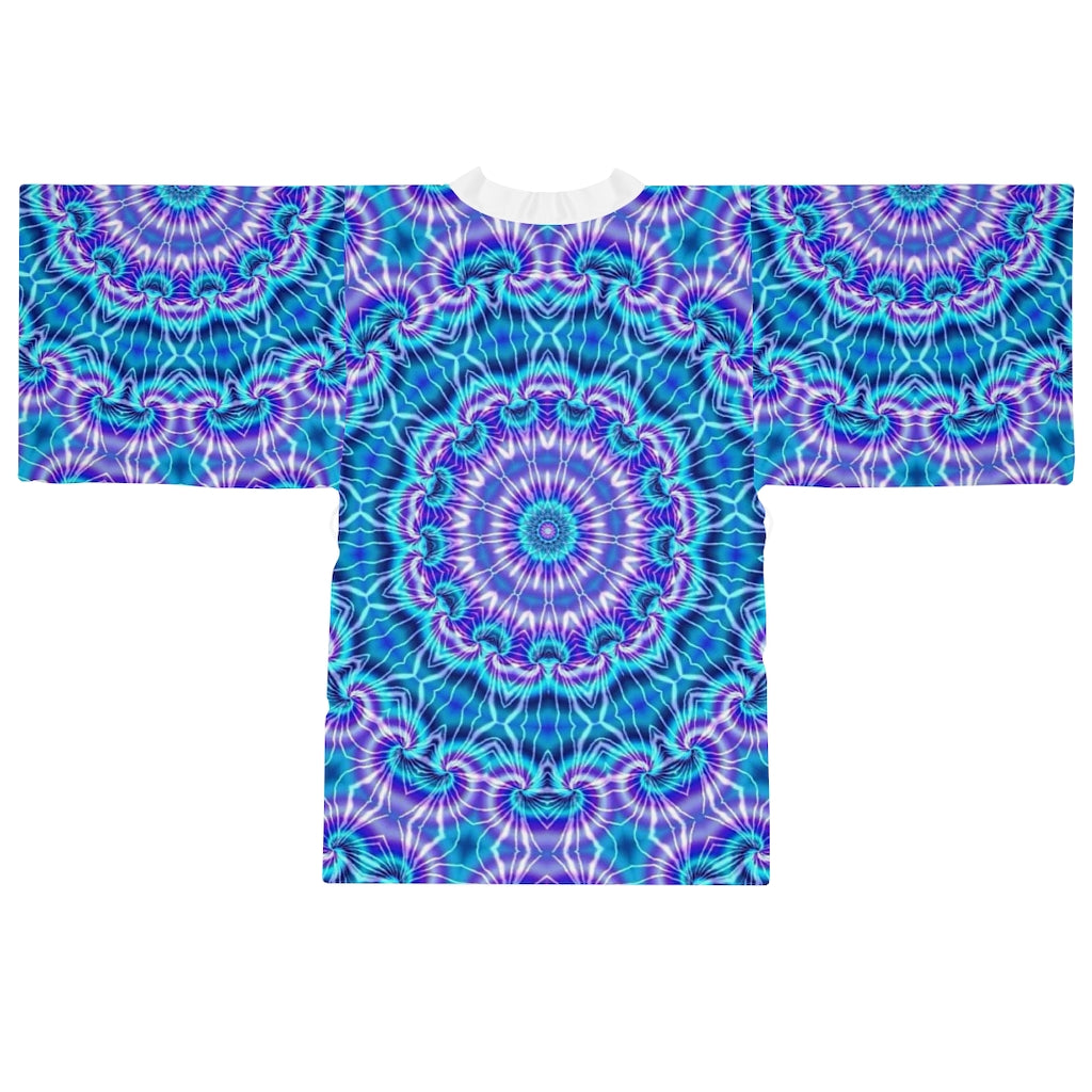 Blue and Purple Tie Dye Kaleidoscope Long Sleeve Kimono Robe