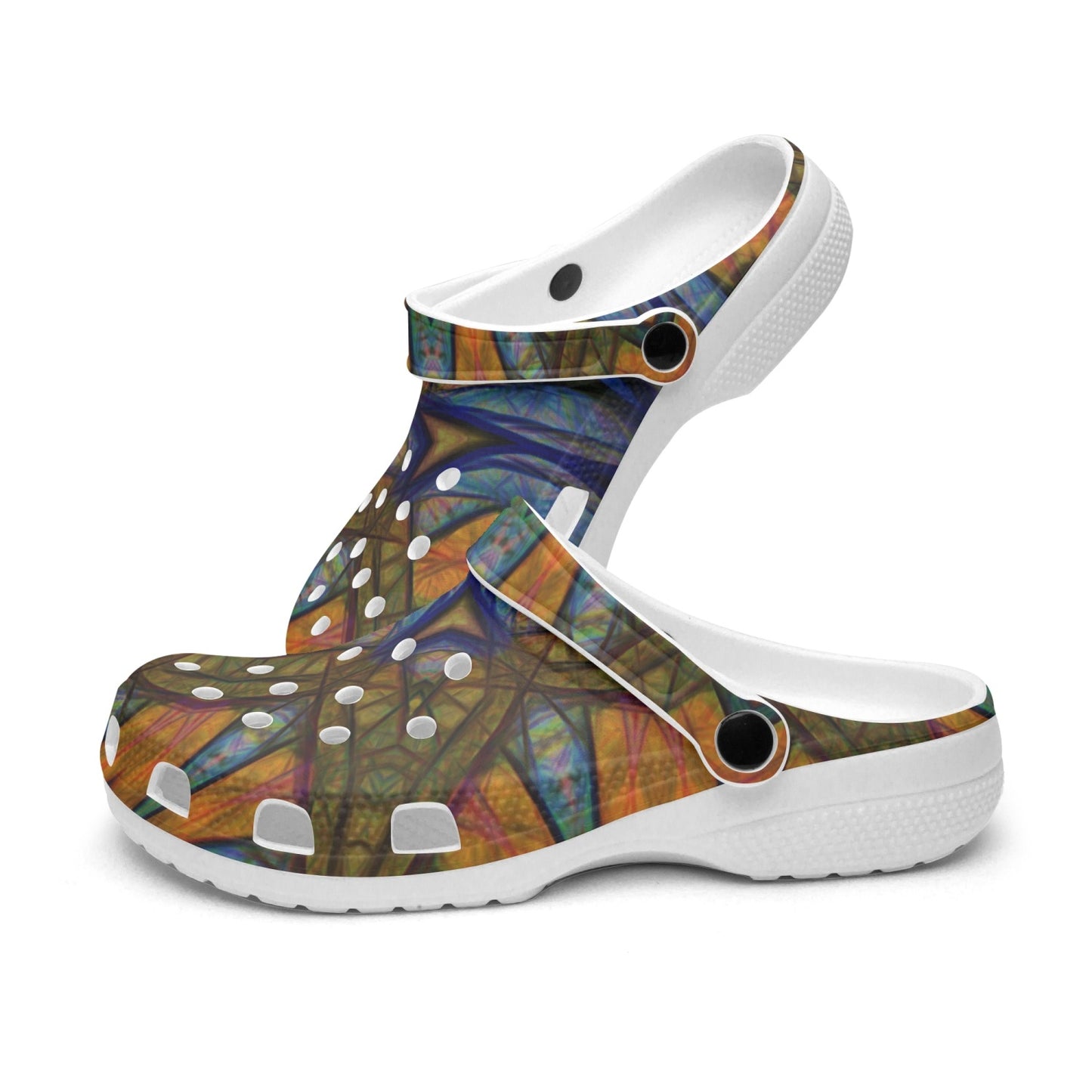 Blue Orange Sketch Kaleidoscope 413. All Over Printed Clogs