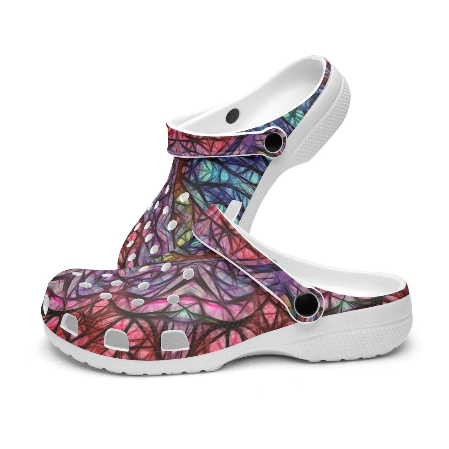 Red Blue Kaleidoscope 413. All Over Printed Clogs