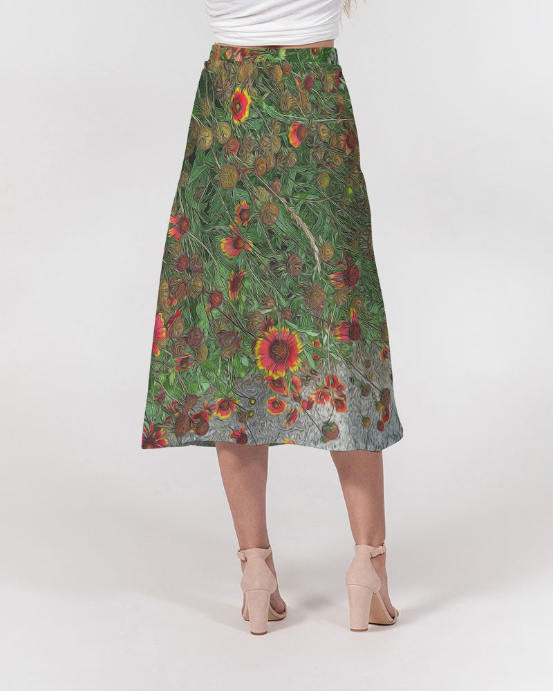 Orange Flower Garden Women's A-Line Midi Skirt
