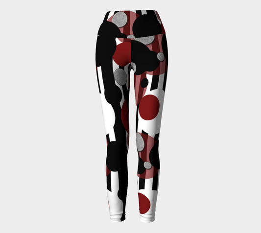 Black White Red Stripes Dots Yoga Pants
