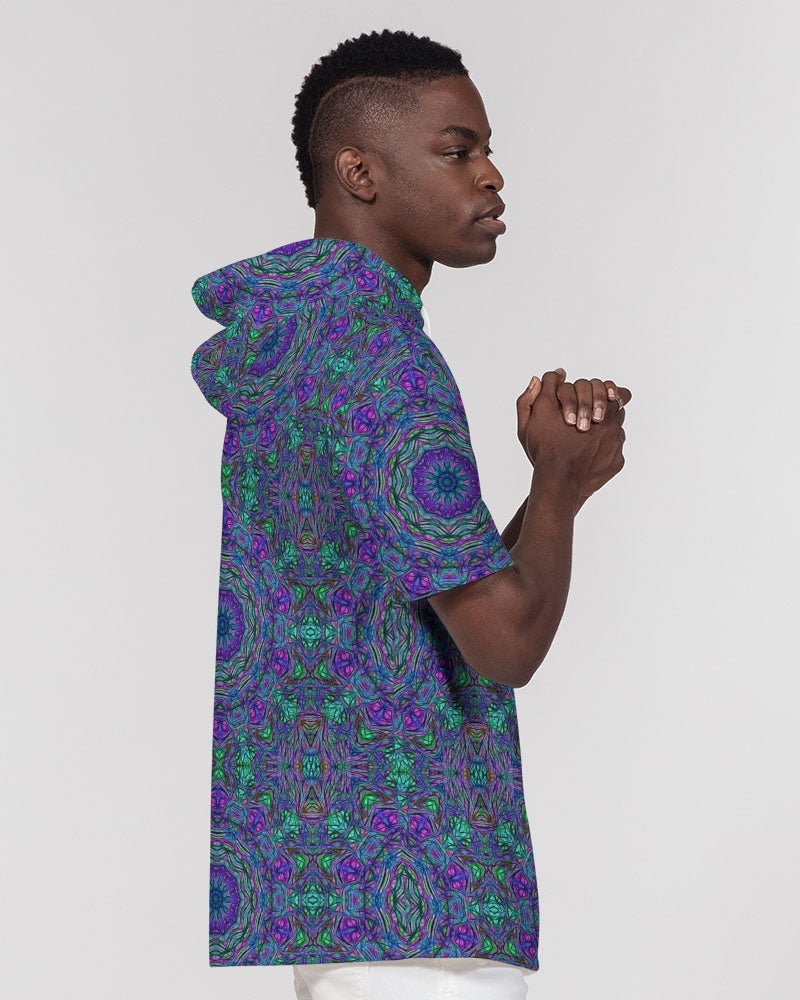 Blue Green Purple Kaleidoscope Men's Premium Heavyweight Short Sleeve Hoodie