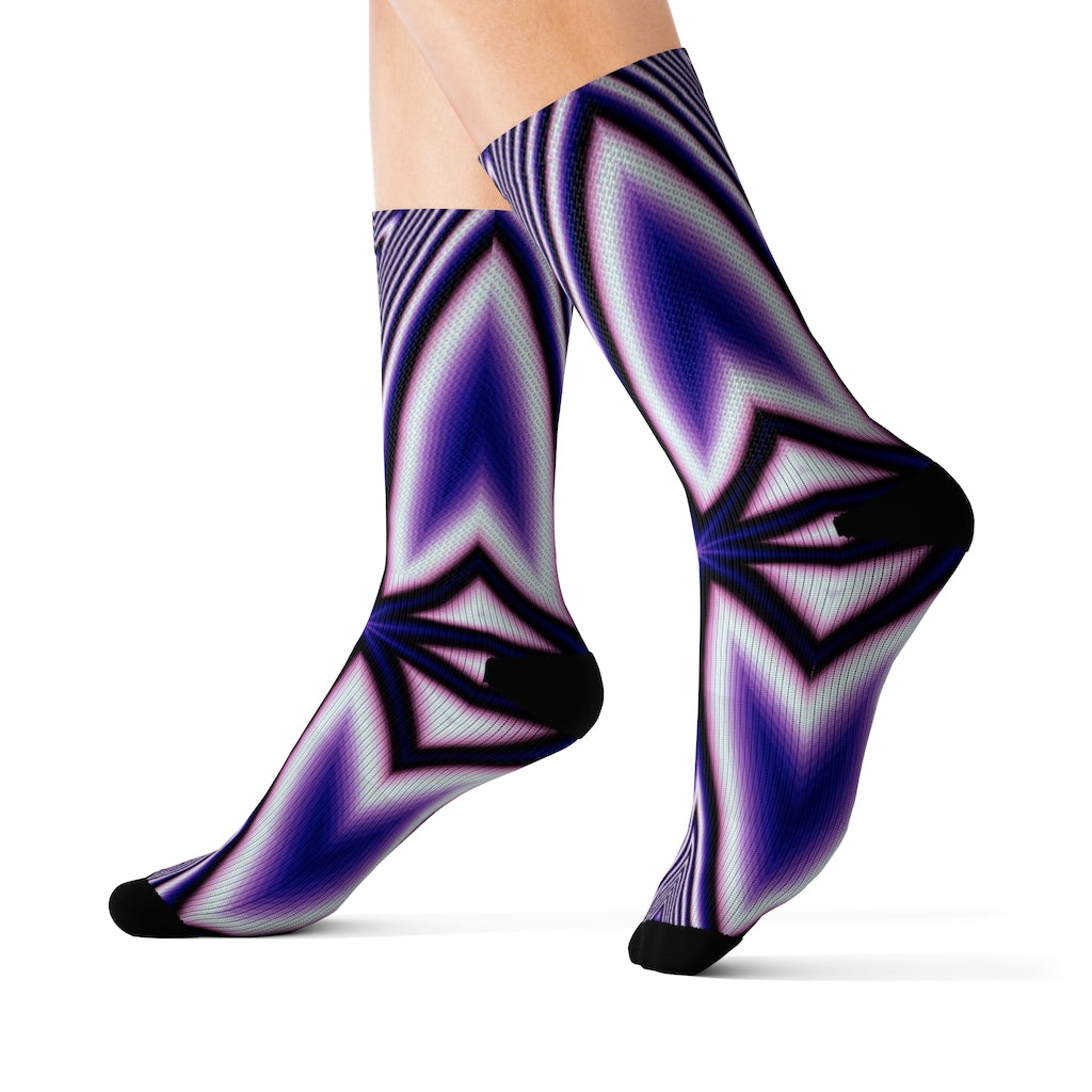 Blue Fractal Flower Kaleidoscope Sublimation Socks