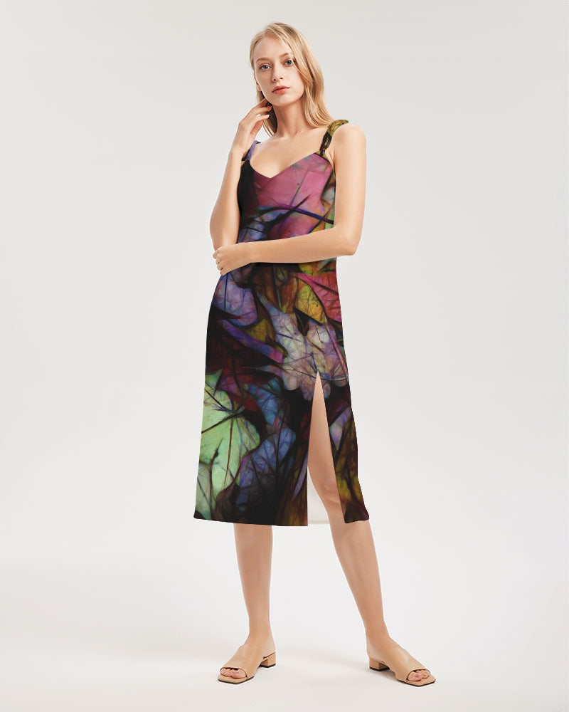 Fall Leaves Abstract Women's Tie Strap Split Dress