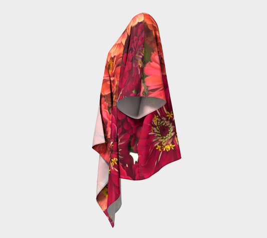 Peach and Pink Zinnias Draped Kimono