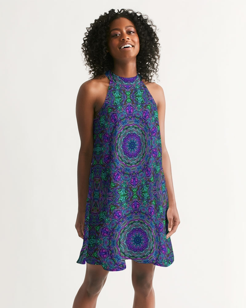 Blue Green Purple Kaleidoscope Women's Halter Dress