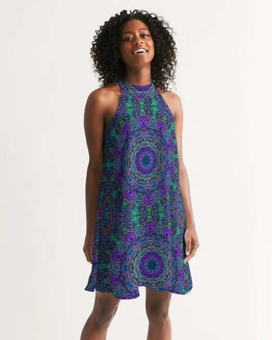Blue Green Purple Kaleidoscope Women's Halter Dress