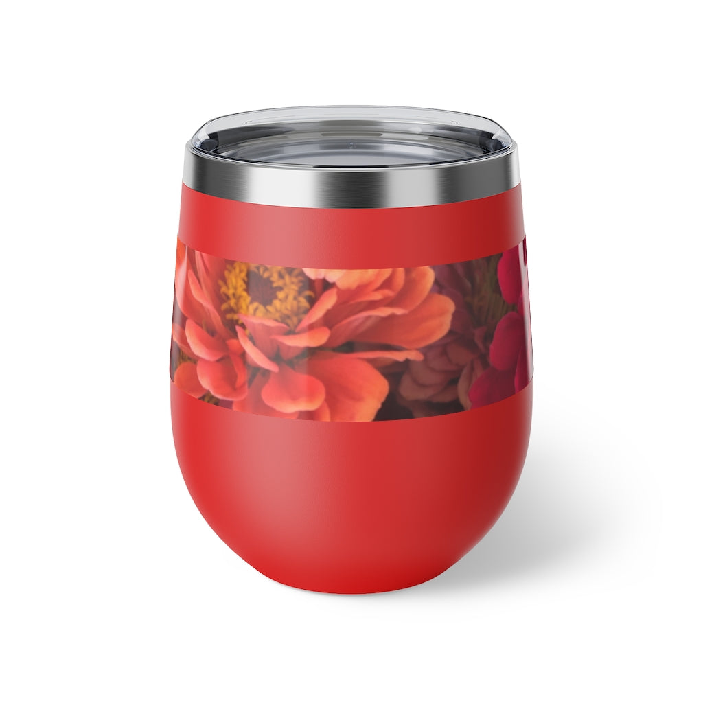 Peach and Pink Zinnias Copper Vacuum Insulated Cup, 12oz