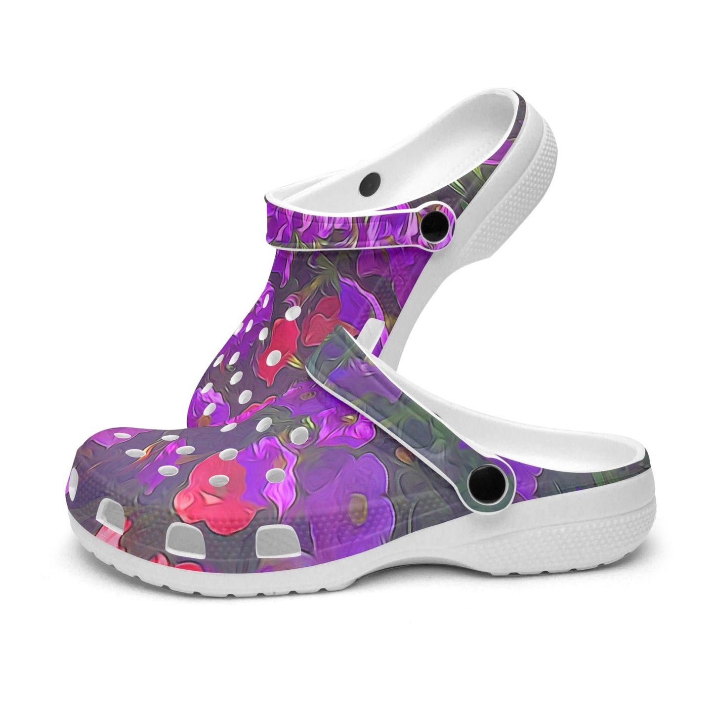Purple Petunias 413. All Over Printed Clogs