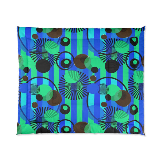 Blue Green Stripes Dots Comforter