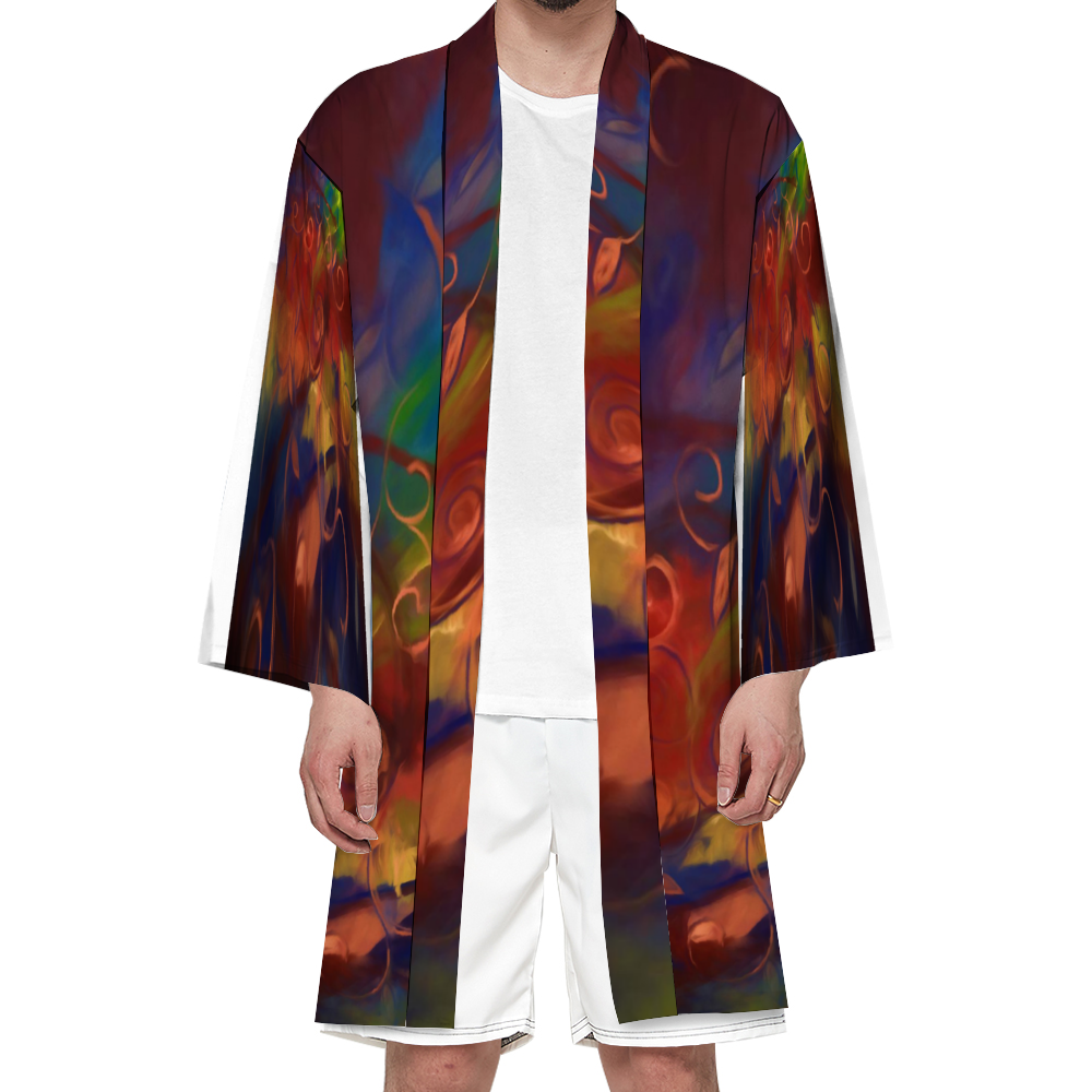 Fall Winds Abstract Haori Unisex All Over Print Haori Beach Kimono