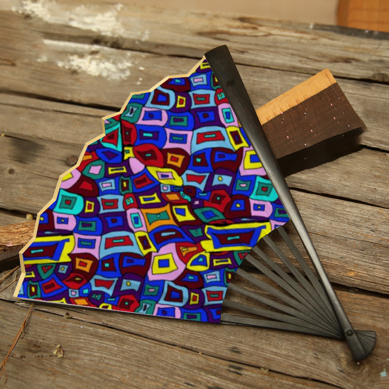 Wavy Square Pattern Double-side Custom Spun Silk Fan Retro Hand-held Folding Fan